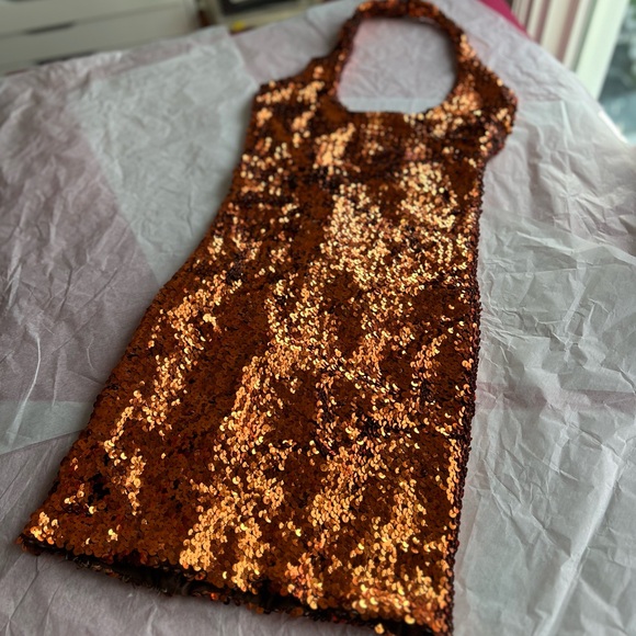 EUC VTG 80s halter sequin minidress handmade stretch small medium cocktail disco - Picture 5 of 15